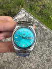 Vintage Seiko 5 SNXS Men's Automatic Watch Japan Day Date 7009 Turquoise Blue