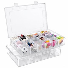 2 Pack 24 Grids Clear Plastic Bead Organizer Box, Fishing Tackle Box Compartm...
