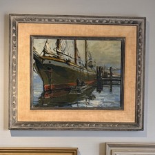 Carl Roessler San Pedro Harbor Oil Painting &bull; Maritime California Art c.1936
