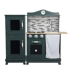 Teamson Kids Little Chef Provence Retro Play Kitchen - Dark Green / Oak Grain