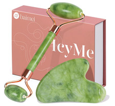 BAIMEI IcyMe Jade Roller Heart Gua Sha Set Green/Gold Manual Rolling Tool