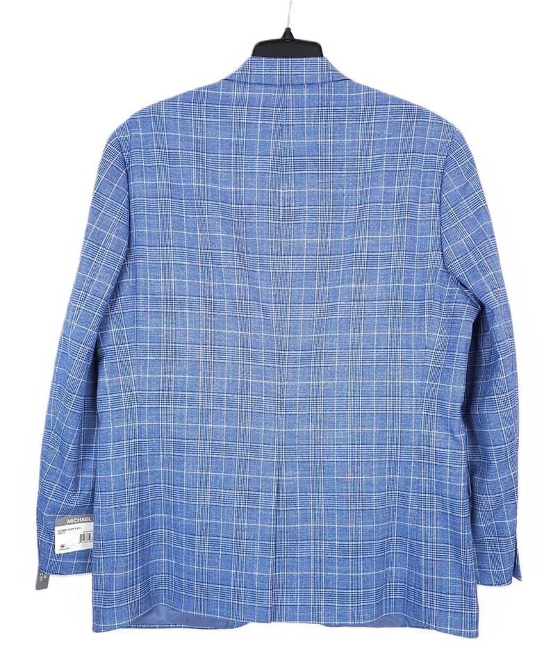 Abrigo deportivo Michael Kors para hombre ajuste clásico elástico azul blanco a cuadros 46R nuevo con etiquetas Foto 3 de 4
