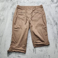 Style&Co Pants Women 16 Brown Convertible Roll Tab Capri Stretch Cotton Outdoors
