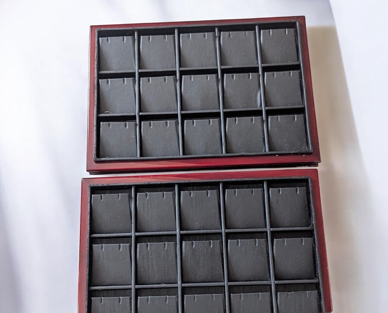 2 Earring Display Boxes 15 Spaces Each for 2"X 2" Earring Cards or Without Cards