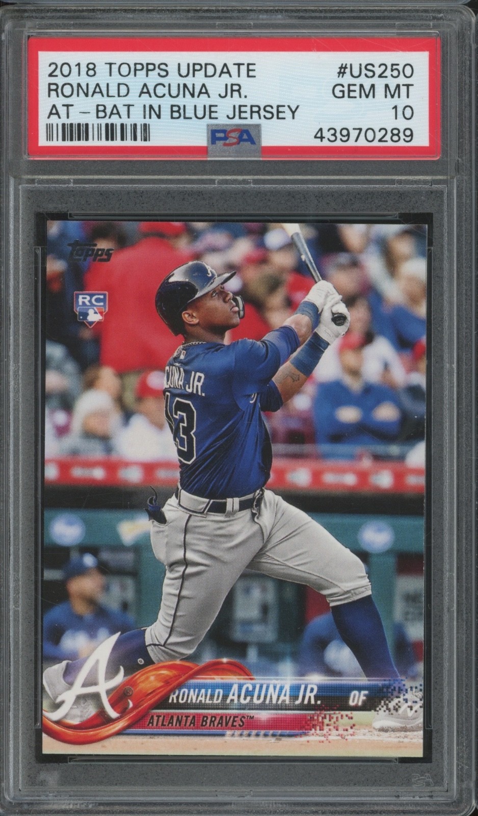 2018 Topps Update At Bat Blue Jersey #250 Ronald Acuna Jr. RC Gem Mint PSA 10