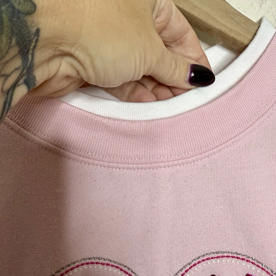 Sudadera grande vintage Home is Where the Heart Is Pink Grannycore Cottagecore Foto 3 de 4