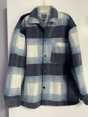 H&M Men s Plaid Long Sleeve Shacket Blue Size Large