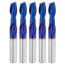 5pcs Spiral Router Bit,6x22x50x6mm 2-Flute End Mill,Blue Nano Coating,HRC64-65
