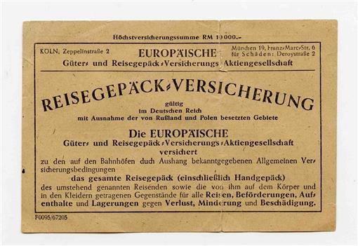 Reisegepack Versicherung Travel Luggage Insurance Card W/ Stamp 1949 Germany