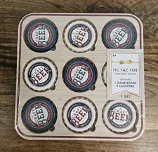 Craft Beer Bottle Cap Game Tic Tac Toe Drinking Party Wood Board Tabletop 12x12
