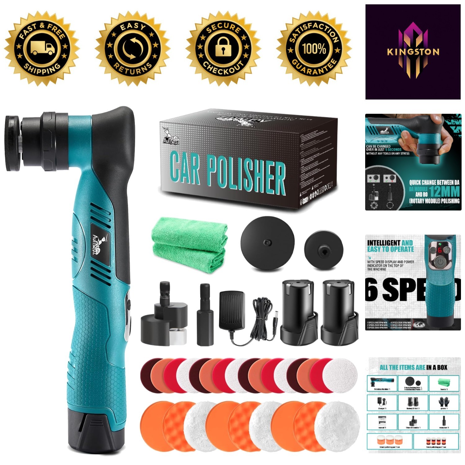 Compact Dual-Mode Mini Polisher with 2000mAh Batteries - Per