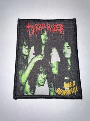 TERRORIZER, WORLD DOWNFALL, BLACK BORDER, 4X3.5 INCHES, WOVEN PATCH