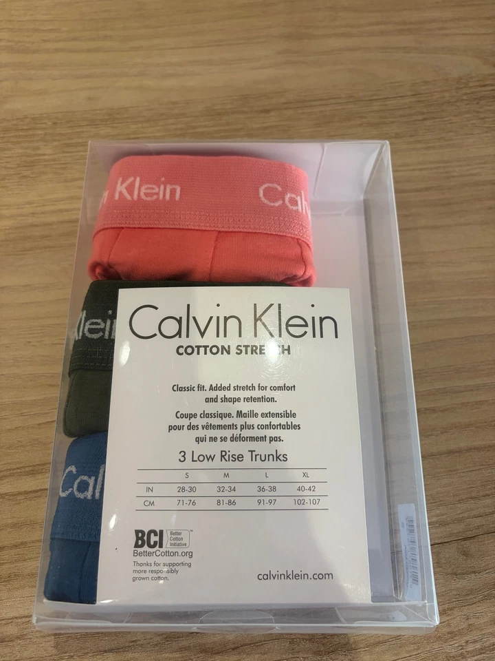 Calvin Klein Cotton Stretch 3 Pack Boxer Homme Rose Noir Bleu Taille S Neuf - Photo 3/4