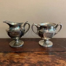 Antique 1890s Mermod Jaccard & Co Quadruple plated silver sugar & creamer set
