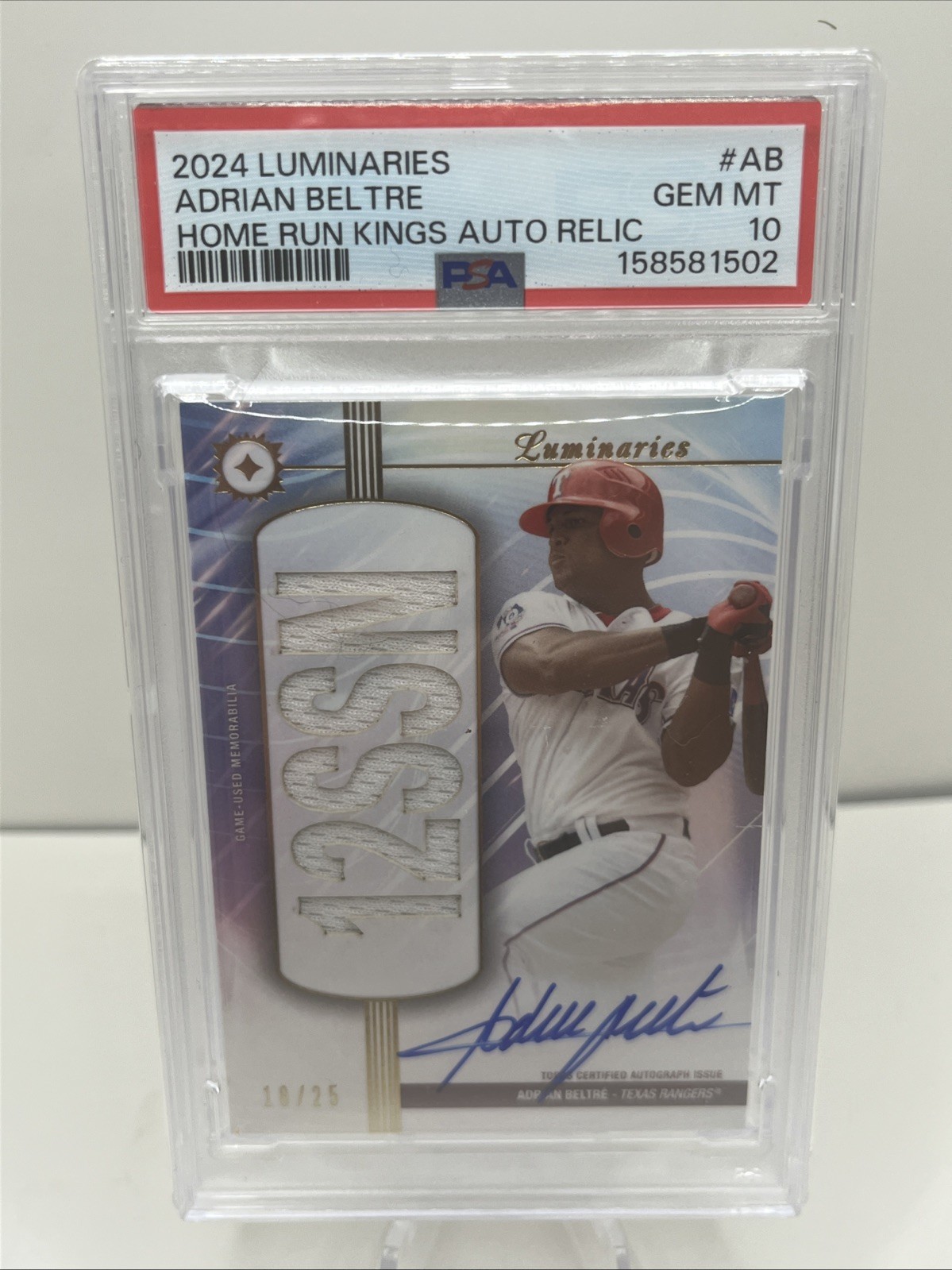 2024 Topps Luminaries HR Kings Auto Relics Adrian Beltre #HRKAR-AB /25 PSA 10 view 1