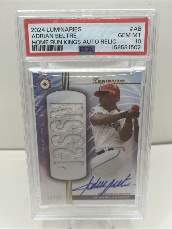 2024 Topps Luminaries HR Kings Auto Relics Adrian Beltre #HRKAR-AB /25 PSA 10