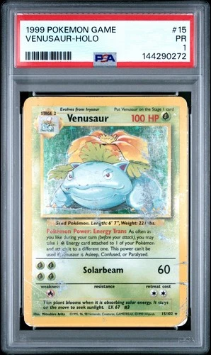 PSA 1 PR 1999 Base Set Venusaur 15/102 Holo Foil Pokemon WOTC Unlimited
