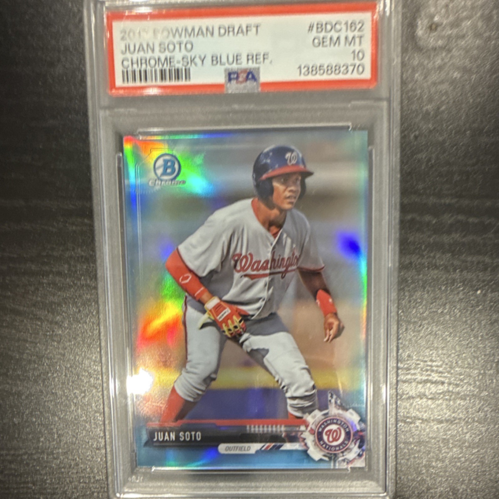 JUAN SOTO 2017 BOWMAN DRAFT CHROME SKY BLUE REFRACTOR /399 ROOKIE PSA 10