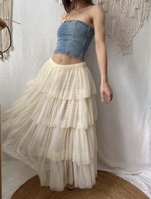   Free People Tiered Maxi Lace Slip Skirt Spitzenrock Boho S