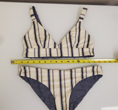 Rip Curl Wave Lin Navy Surf Stripe Bikini Bottom Set S Low Rise Cheeky Swim READ