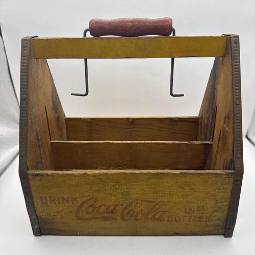 Vintage 1940’s WW 2 Yellow Wooden Coca Cola Bottle Carrier