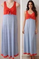 Vintage 70's Lorraine Red White Polka Dot Empire Blue Full Length Nightgown S