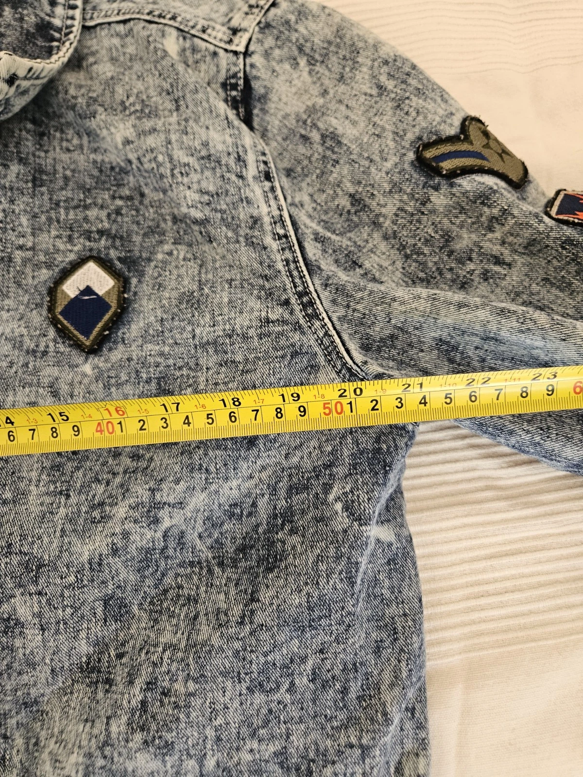 Brooklyn Cloth Men's XL Acid Wash Denim Jacket Military Patches Distressed Jean - product detail image 10