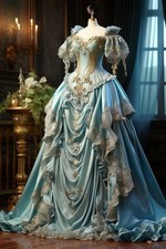 Victorian Prom Dress Sky Blue Corset Lace Applique Pleated Evening Gowns