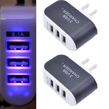 2/4Pc Multi 3-Port USB Home Wall Charger Plug Glowing Light 3.1A US standard NEW