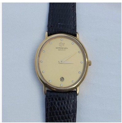 Vintage Raymond Weil 5524 Unisex Watch Gold Black Diamond Accents