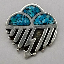 Rain Cloud Ray Pendant Crushed Turquoise Inlaid Cast Sterling Silver Raincloud