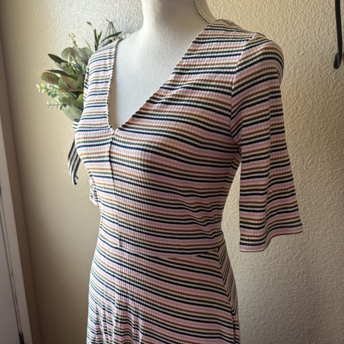 Damen-Midikleid V-Ausschnitt gestreift 3/4-Arm Small - Bild 4 von 8