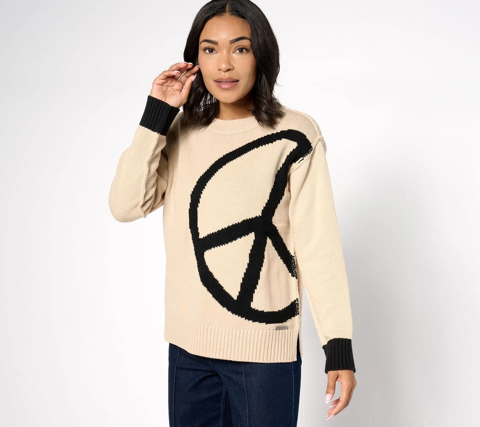 Peace Love World Women's Top Plus Sz Sweater 1X Intarsia Sandalwood A619732 - Image 3 of 4