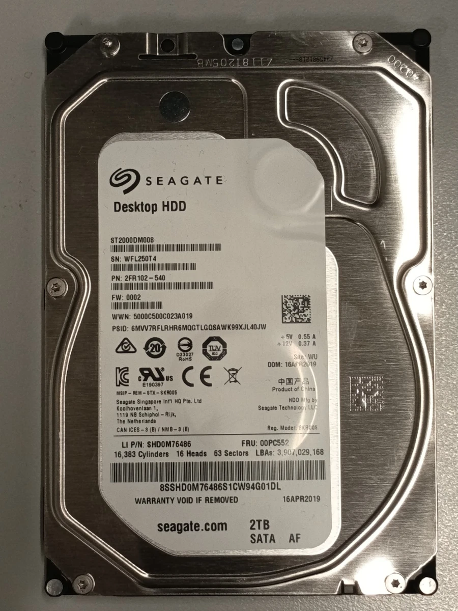 Disque Dur Interne Seagate Barracuda 2 To - 3,5" SATA III, 7200 Tr/min, 64 Mo Cache, Occasion