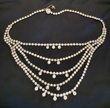 Vintage Kramer of New York Rhinestone Festoon Necklace 5 Tier Signed 15”
