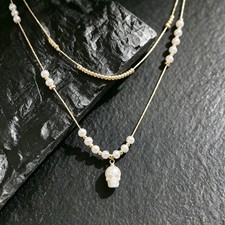 Layered Pearl Necklace Hand Carved Pearl Skull Pendant, Gothic Dark Jewelry