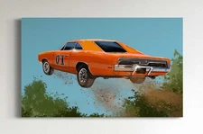 Dukes of Hazard General Lee Original 24x36"  Canvas Print Wall art
