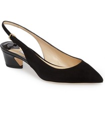 JIMMY CHOO Gemma 40 Black Suede Patent Slingback Pumps Low Heel 38 7.5 8 575