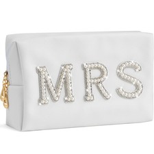 Y1tvei Bride Makeup Bag, Bridal Cosmetic Fiance Gifts for Small, White