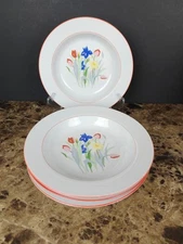 Set Of 4 Tienshan Primavera Porcelain Prelude Rim Soup Bowls 8 1/4"