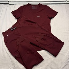 FIGS Technical Collection Medical Scrub Set Womens XS Burgundy Top Pants Jogger