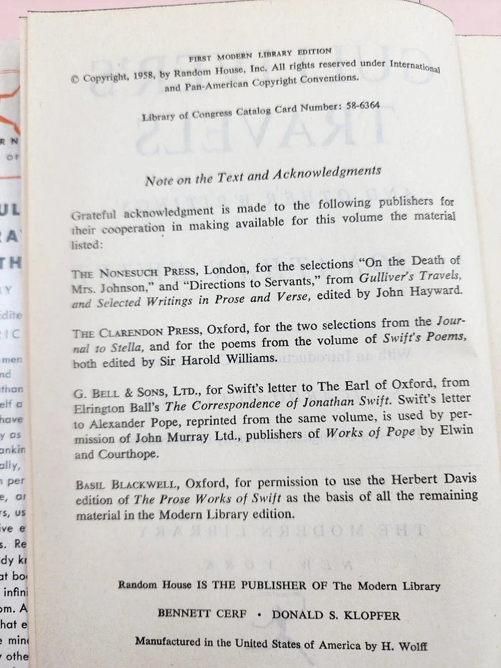 Jonathan Swift GULLIVER'S TRAVELS AND OTHER WRITINGS Modern Library 1958 HCDJ - Image 3 of 4