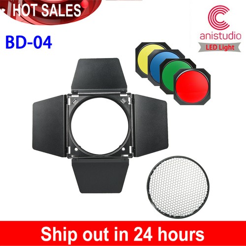 US BD-04 Barn Door + Honeycomb Grid + 4 Color Filter for SL-60W VL150 SL-200WII - 第 1/10 張圖片