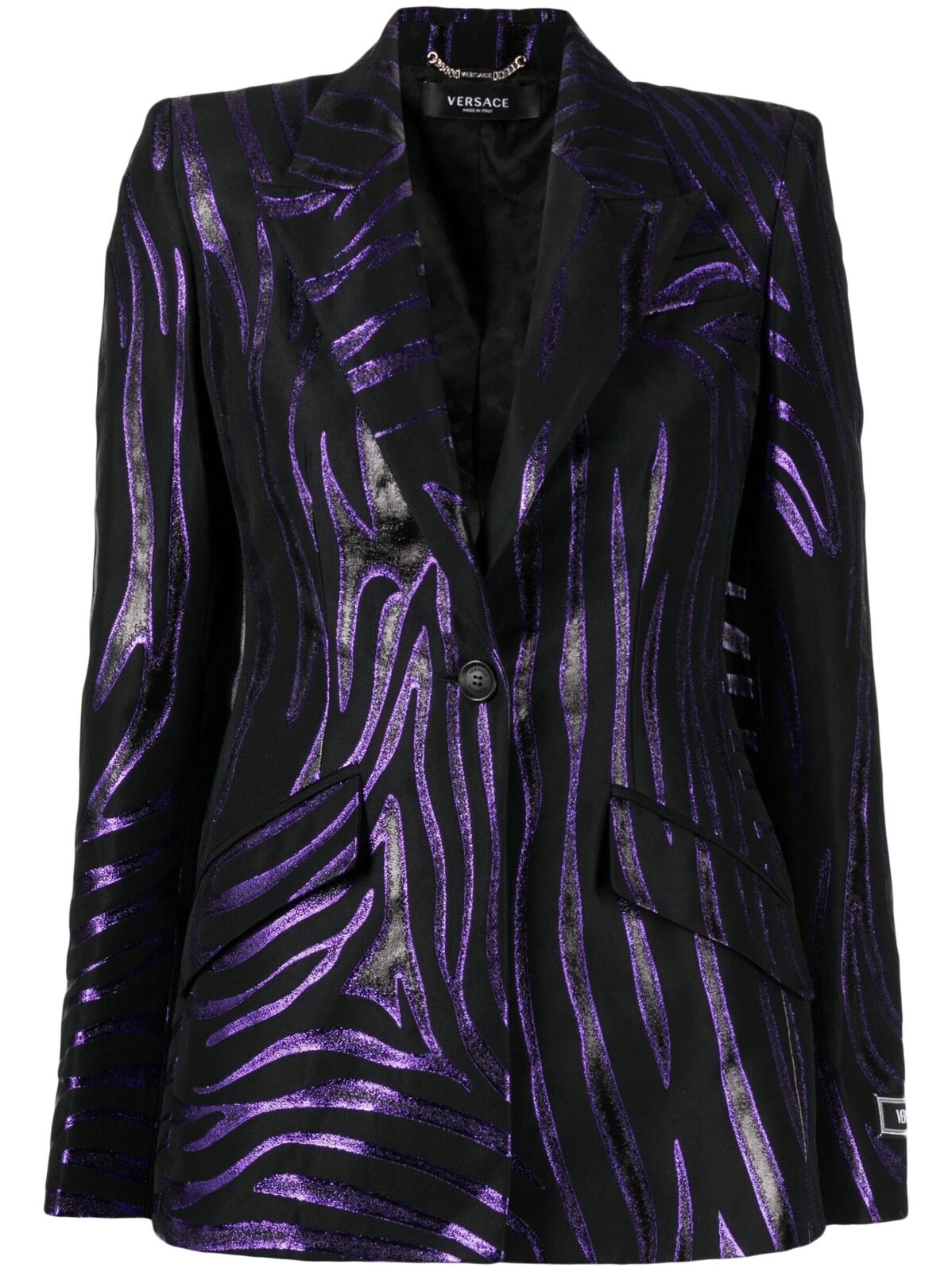 Blazer Jacket Nuova con etichette Versace Runway nero viola zebra jacquard logo 44 US 8 $4450