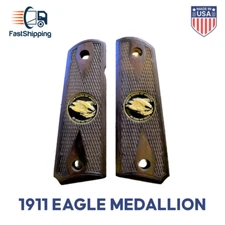 1911 Full Size Double Diamond Gold Eagle Medallions Checkered Rosewood Grips 