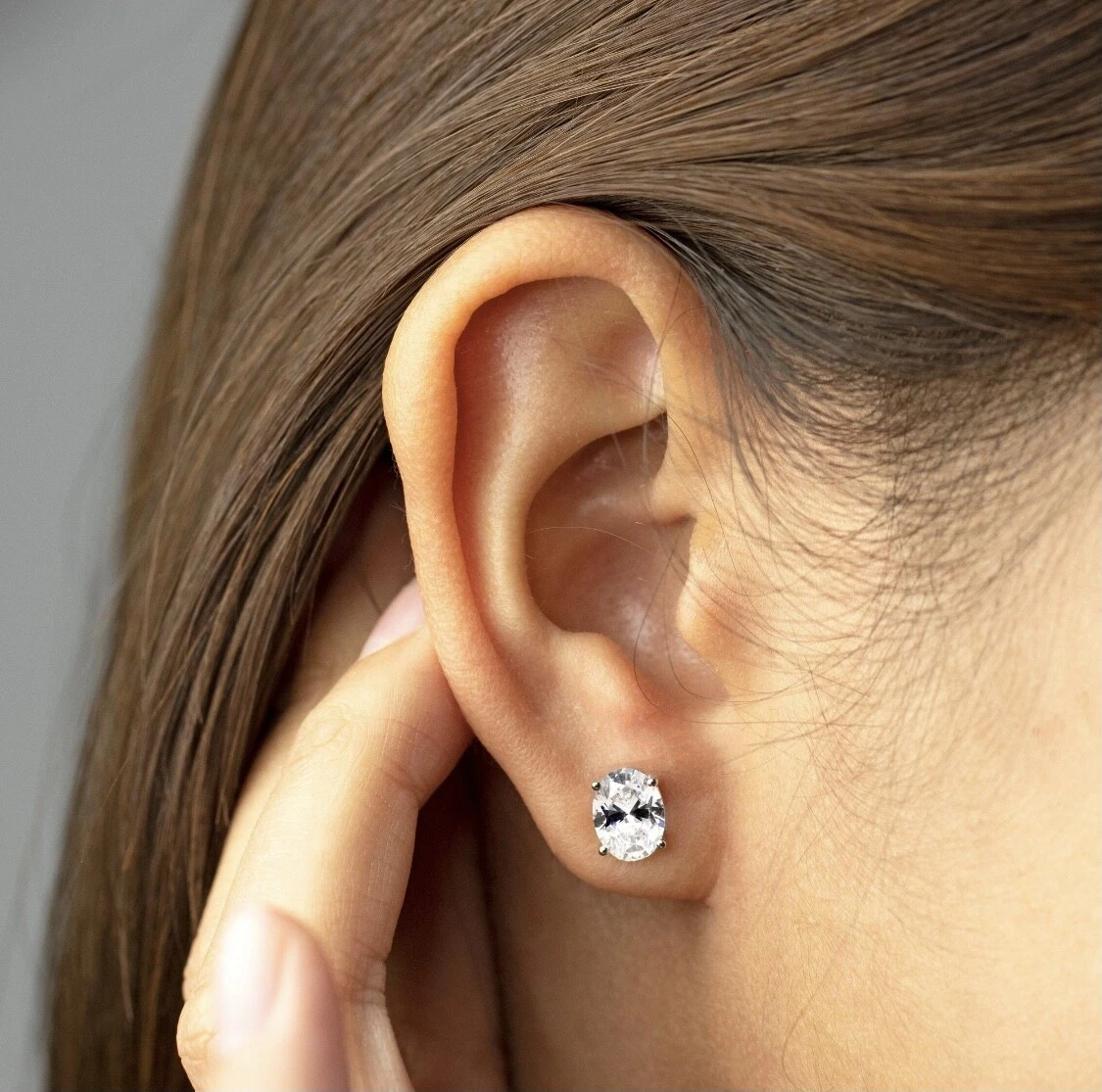 Sterling Silver Oval Cut Cubic Zirconia CZ Studs Earrings