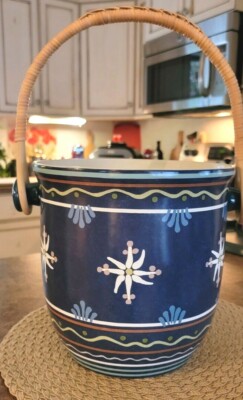 NEW  William Sonoma AERIN Champagne Ice Bucket Blue PANAMA COLLECTION