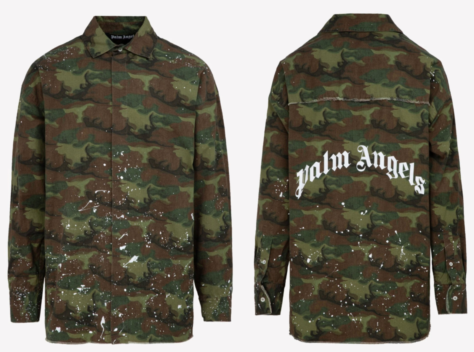 PALM ANGELS Camo Loose Shirt Paint-Splatter Festival Jacket Military Army 48