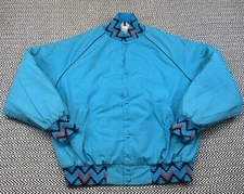 Vintage West Ark MENS XL Teal Aztec Bomber Snap Up Jacket Embroidered