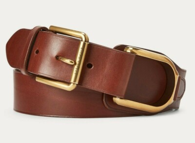 $595 Ralph Lauren Purple Label Italy Brown Gold Stirrup Vachetta